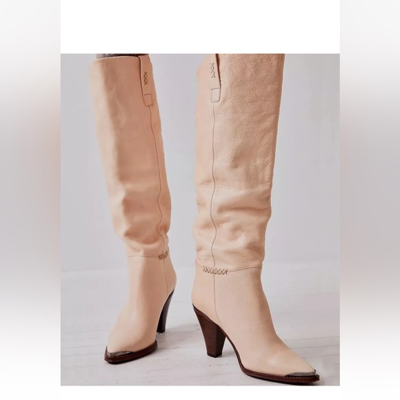 NEW Free People Stevie Leather Western Tall Knee Boots in...